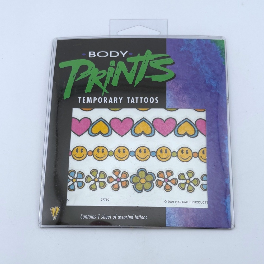 Vintage 2001 Body Prints Temporary Tattoos Hearts Smiley Faces Flowers Y2K